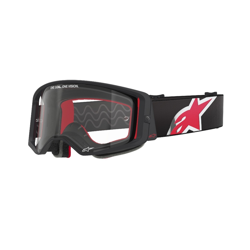 Очила за мотокрос Alpinestars Supertech Corp в черно и червено с прозрачни стъкла