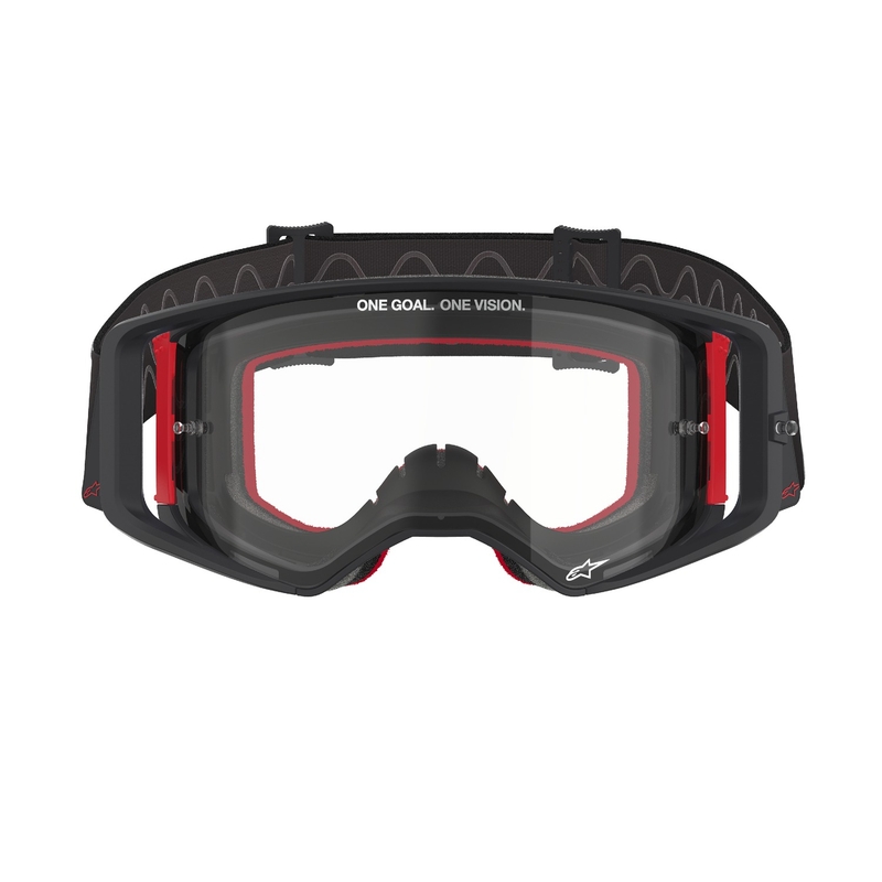 Очила за мотокрос Alpinestars Supertech Corp в черно и червено с прозрачни стъкла