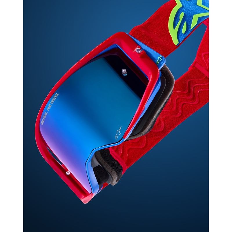 Очила за мотокрос Alpinestars Supertech Corp в черно и червено с прозрачни стъкла