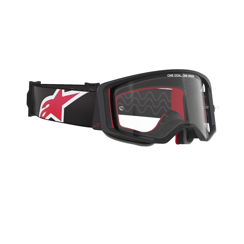 Очила за мотокрос Alpinestars Supertech Corp в черно и червено с прозрачни стъкла