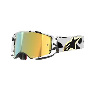 Очила за мотокрос Alpinestars Supertech Corp в бяло и златно с огледални златни стъкла