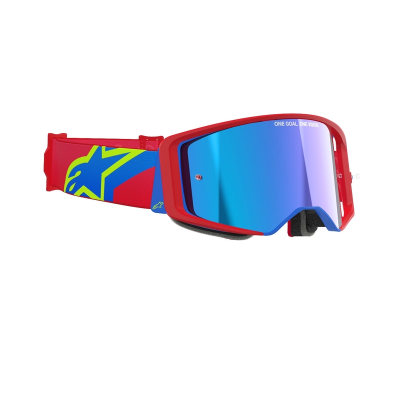 Alpinestars Supertech Corp червени и сини очила за мотокрос с огледални сребърни стъкла