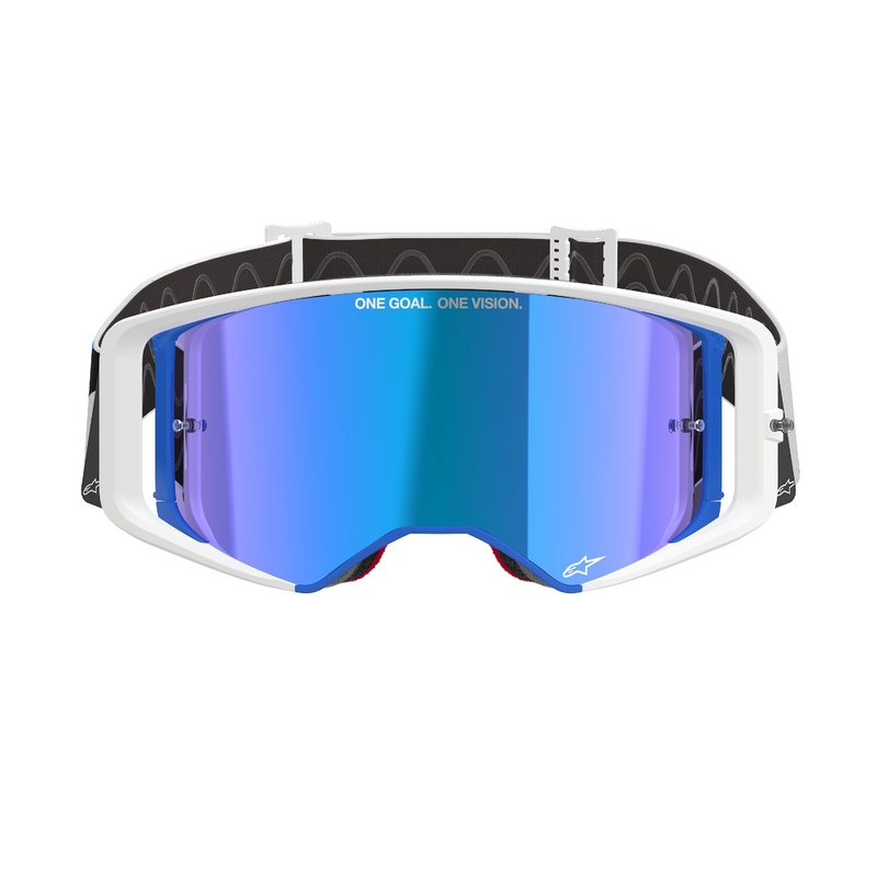 Очила за мотокрос Alpinestars Supertech Corp синьо-оранжеви с огледални сини лещи