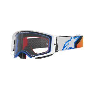 Очила за мотокрос Alpinestars Supertech Corp синьо-оранжеви с прозрачни стъкла