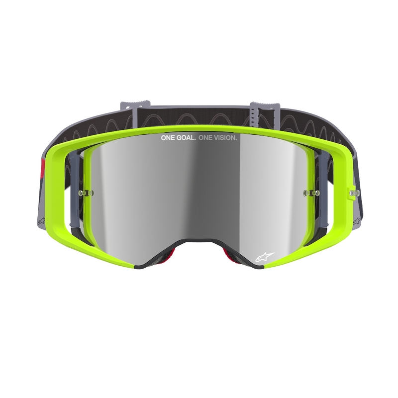 Alpinestars Supertech Corp флуорово жълто-червени очила за мотокрос с огледални сребърни стъкла