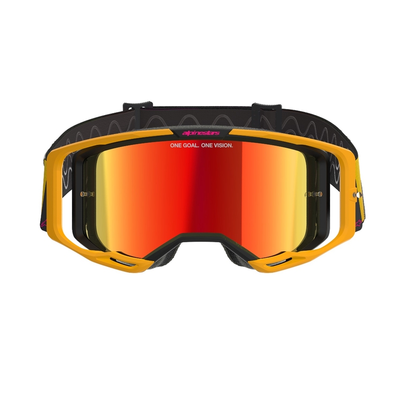 Очила за мотокрос Alpinestars Vision 8 Corp жълто-розови с огледални червени стъкла