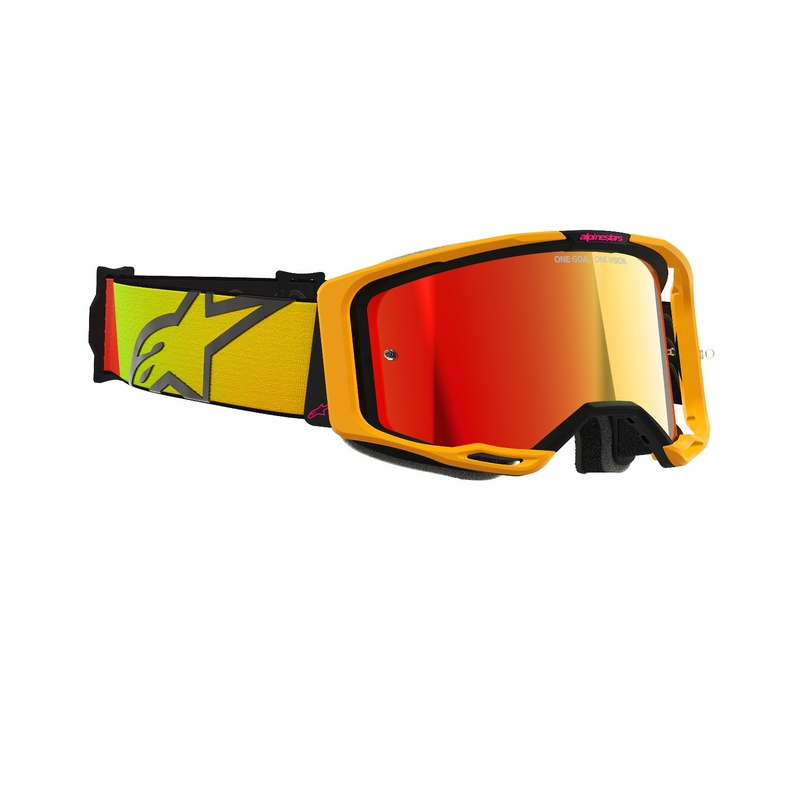 Очила за мотокрос Alpinestars Vision 8 Corp жълто-розови с огледални червени стъкла
