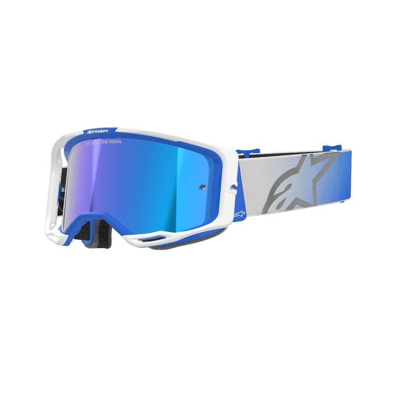 Очила за мотокрос Alpinestars Vision 8 Corp синьо и бяло с огледални сини лещи
