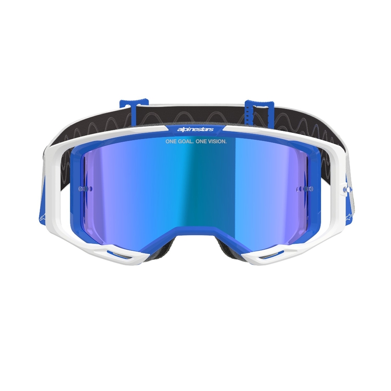 Очила за мотокрос Alpinestars Vision 8 Corp синьо и бяло с огледални сини лещи