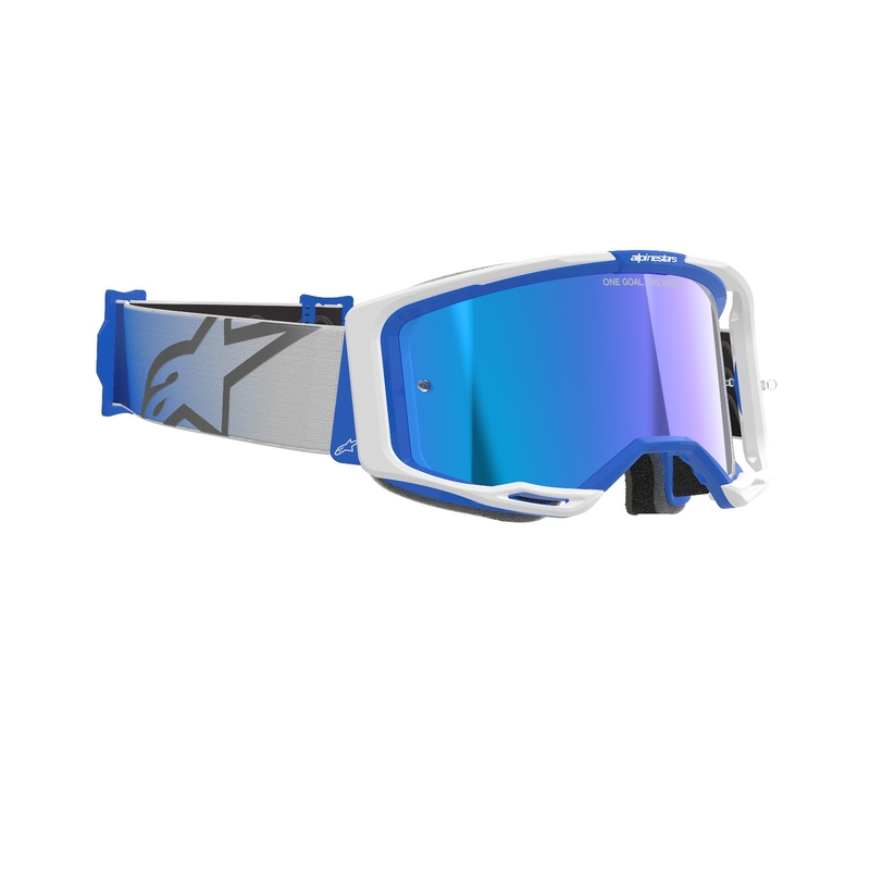 Очила за мотокрос Alpinestars Vision 8 Corp синьо и бяло с огледални сини лещи