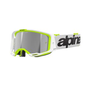 Очила за мотокрос Alpinestars Vision 8 Wordmark бяло-флуорово жълто с огледални сребърни лещи