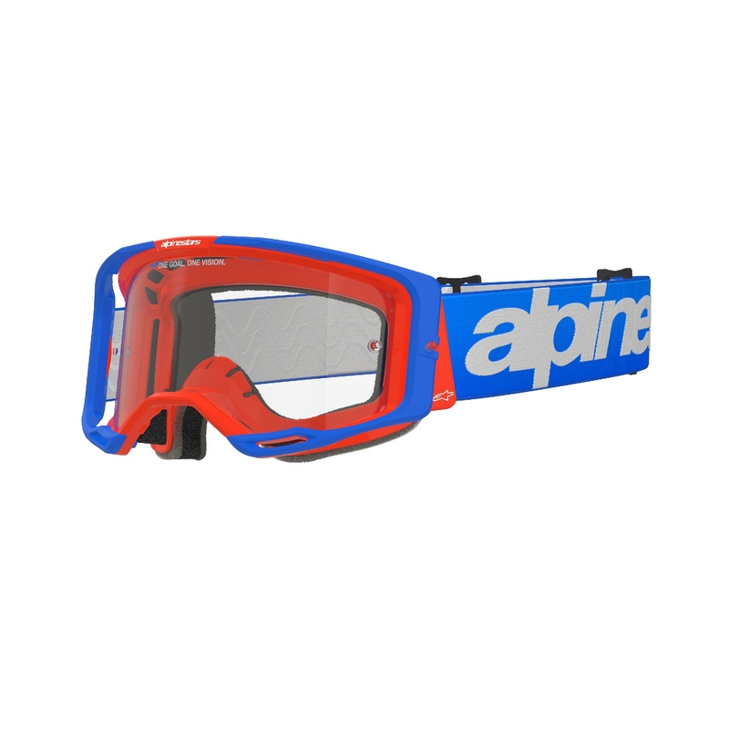 Очила за мотокрос Alpinestars Vision 8 Wordmark синьо-оранжеви с прозрачни лещи