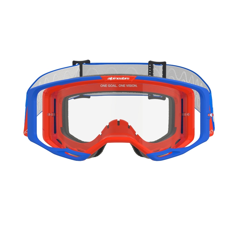 Очила за мотокрос Alpinestars Vision 8 Wordmark синьо-оранжеви с прозрачни лещи