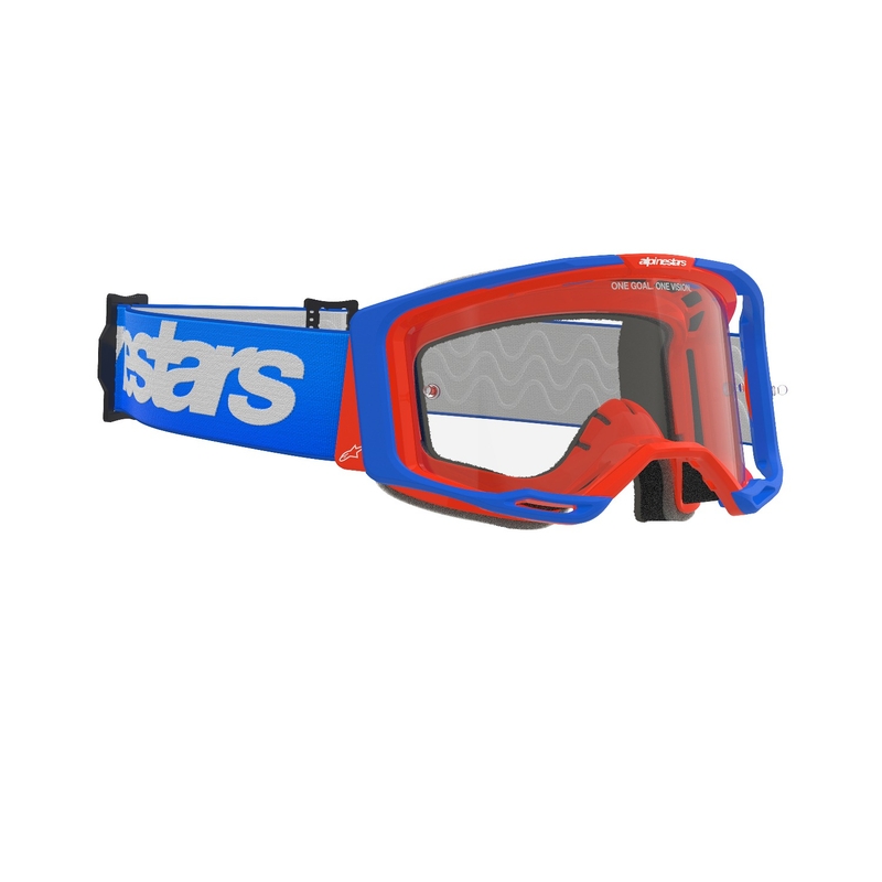 Очила за мотокрос Alpinestars Vision 8 Wordmark синьо-оранжеви с прозрачни лещи