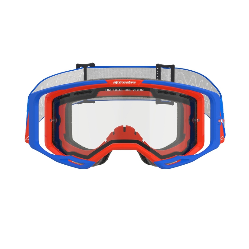 Очила за мотокрос Alpinestars Vision 8 Wordmark синьо-оранжеви с двойни прозрачни лещи против замъгляване