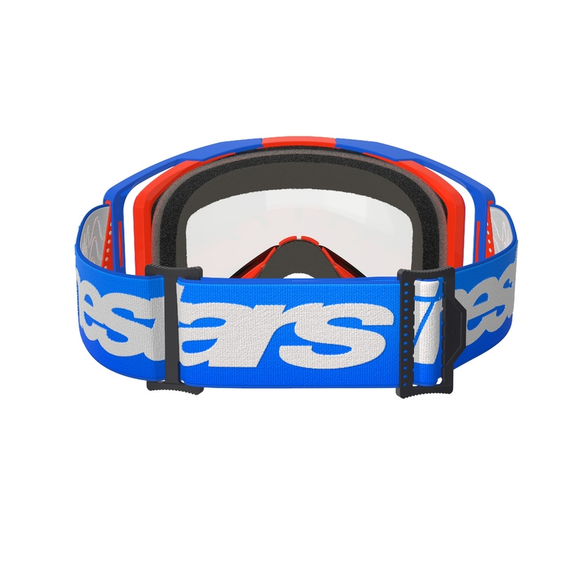 Очила за мотокрос Alpinestars Vision 8 Wordmark синьо-оранжеви с двойни прозрачни лещи против замъгляване