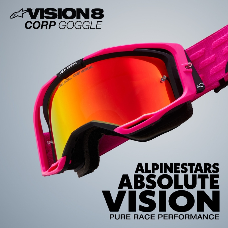 Очила за мотокрос Alpinestars Vision 8 Wordmark синьо-оранжеви с двойни прозрачни лещи против замъгляване