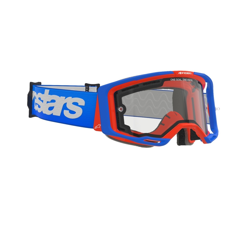 Очила за мотокрос Alpinestars Vision 8 Wordmark синьо-оранжеви с двойни прозрачни лещи против замъгляване