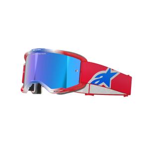 Очила за мотокрос Alpinestars Vision 5 Corp червени, бели и сини с огледални сини лещи