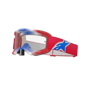 Очила за мотокрос Alpinestars Vision 5 Corp в червено, бяло и синьо с прозрачни стъкла