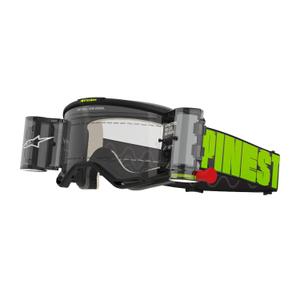Мотокрос очила Alpinestars Vision 5 Hollow ROLL-OFF Wide Vision сиво-синьо-жълти с прозрачен плексиглас
