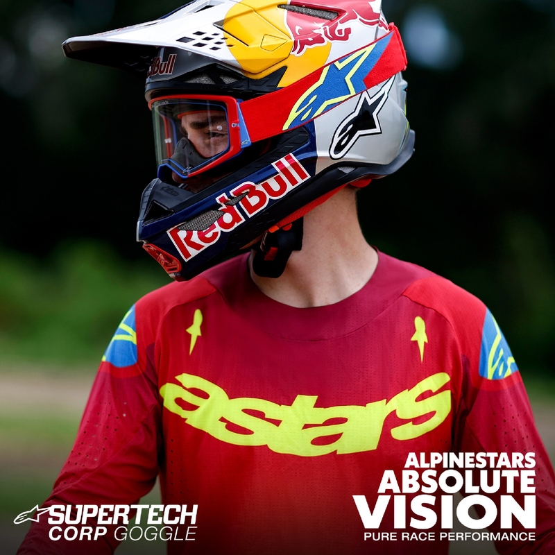 Alpinestars Supertech Corp ROLL-OFF очила за мотокрос с широко зрение червено и синьо с прозрачни лещи