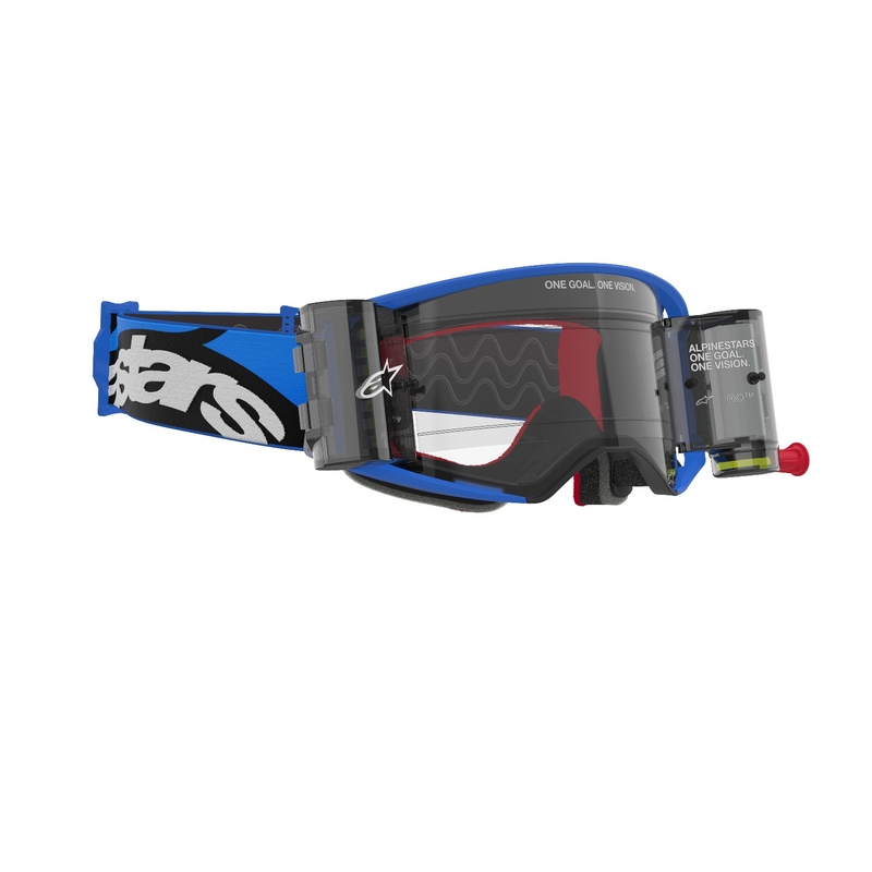 Очила за мотокрос Alpinestars Supertech Stream ROLL-OFF Wide Vision сини с прозрачни лещи