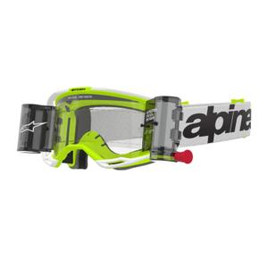 Очила за мотокрос Alpinestars Vision 8 Wordmark ROLL-OFF с широко зрение бяло-флуорово жълто с прозрачни лещи