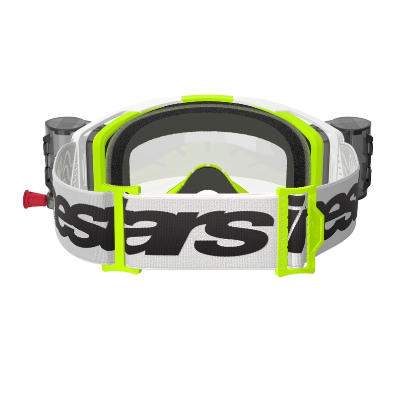 Очила за мотокрос Alpinestars Vision 8 Wordmark ROLL-OFF с широко зрение бяло-флуорово жълто с прозрачни лещи