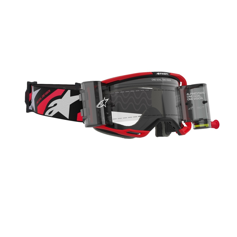 Очила за мотокрос Alpinestars Vision 8 Luar ROLL-OFF с широко зрение червено-черни с прозрачни лещи