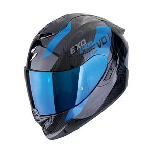 Интегрална мотоциклетна каска Scorpion EXO-1400 EVO II CARBON AIR PLATTED черно-синя