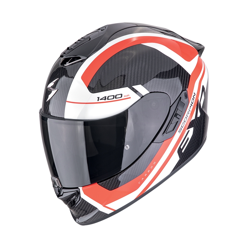 Интегрална мотоциклетна каска Scorpion EXO-1400 EVO II CARBON AIR ENKO черно-червено-бяла разпродажба