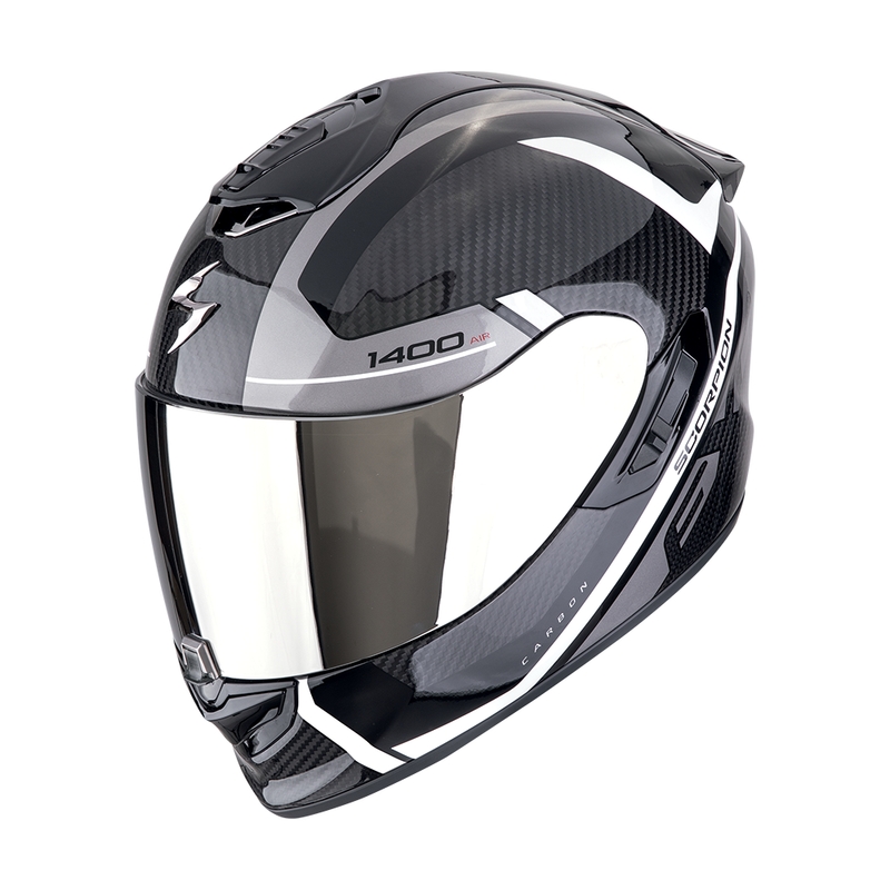 Интегрална мотоциклетна каска Scorpion EXO-1400 EVO II CARBON AIR ENKO черно-сребристо-бяла разпродажба