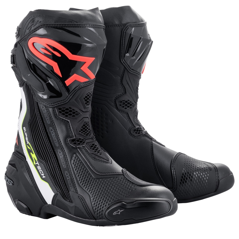 Alpinestars Supertech R Black-White-Fluo Red-Fluo Yellow Мотоциклетни ботуши
