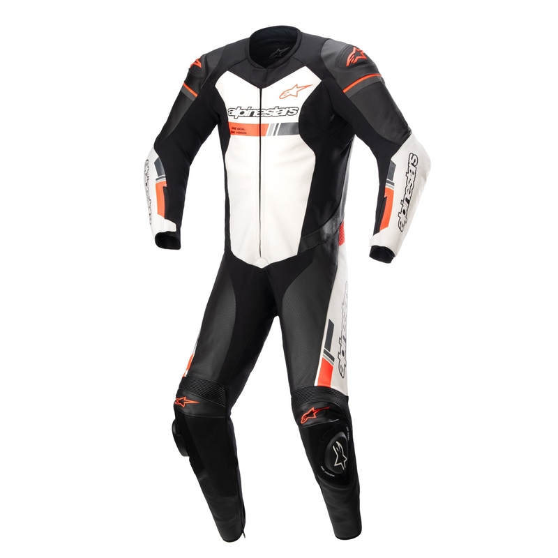 Alpinestars GP Force TECH-AIR 5 съвместим с черно-бяло-флуо червен кожен костюм от една част за мотоциклет