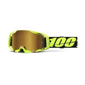 Очила за мотокрос 100% ARmatic Neon Yellow със златист истински плексиглас