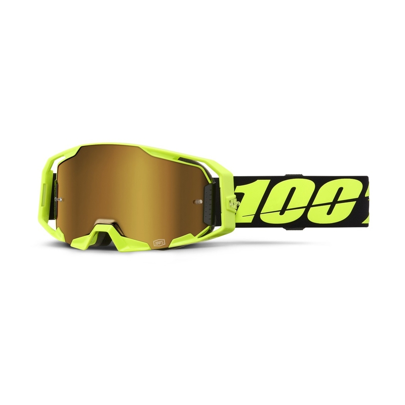 Очила за мотокрос 100% ARmatic Neon Yellow със златист истински плексиглас