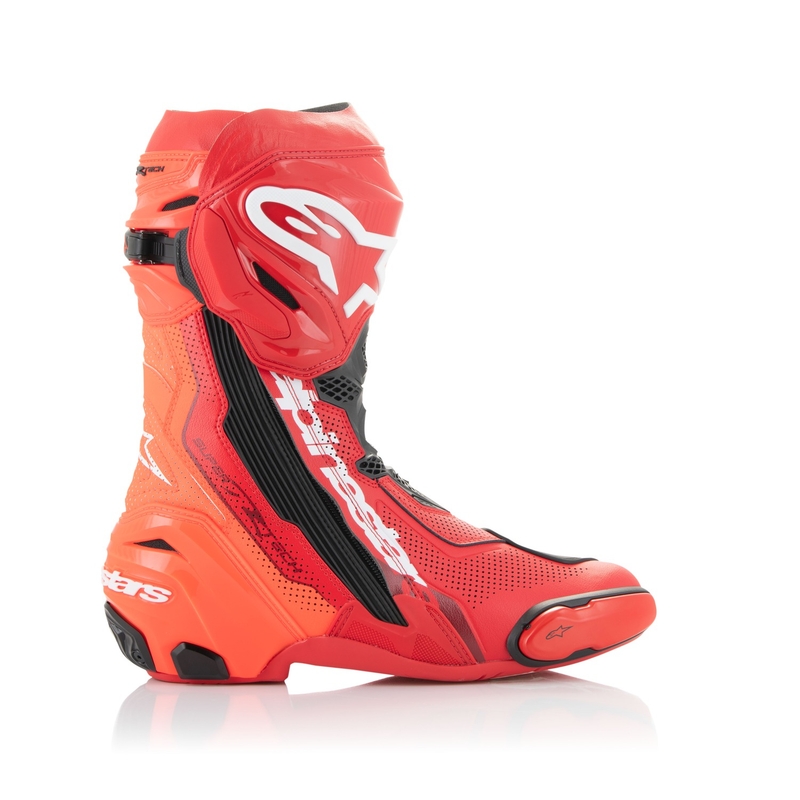 Alpinestars Supertech R Vented флуо червени ботуши за мотоциклет