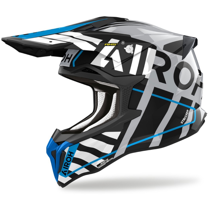 Мотокрос каска Airoh Strycker Brave 2024 гланцово синьо-сива разпродажба