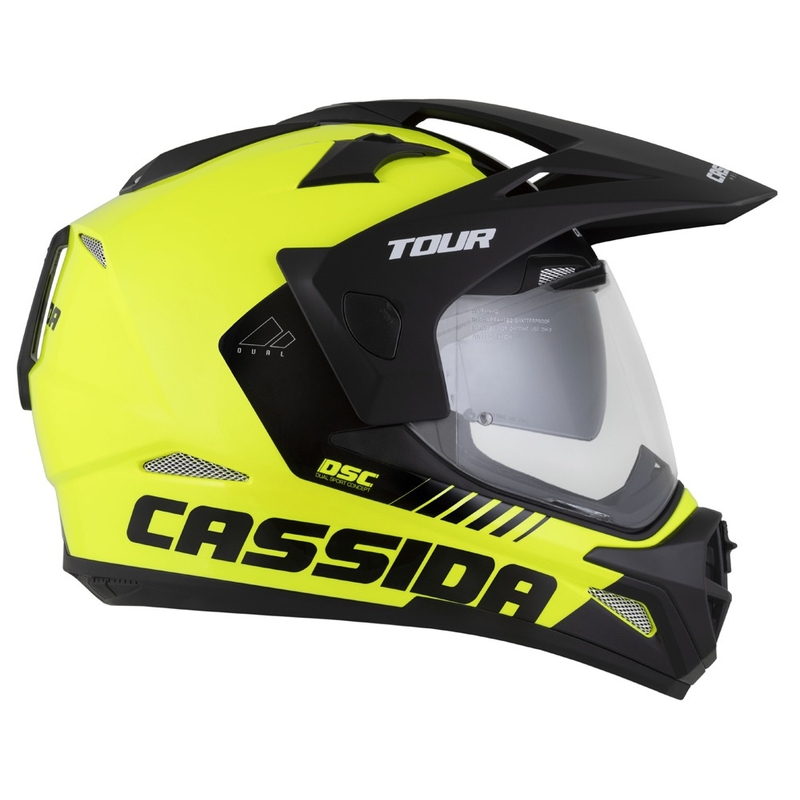 Ендуро каска Cassida Tour 2.0 Dual флуорово жълто-черна с черен матов визьор