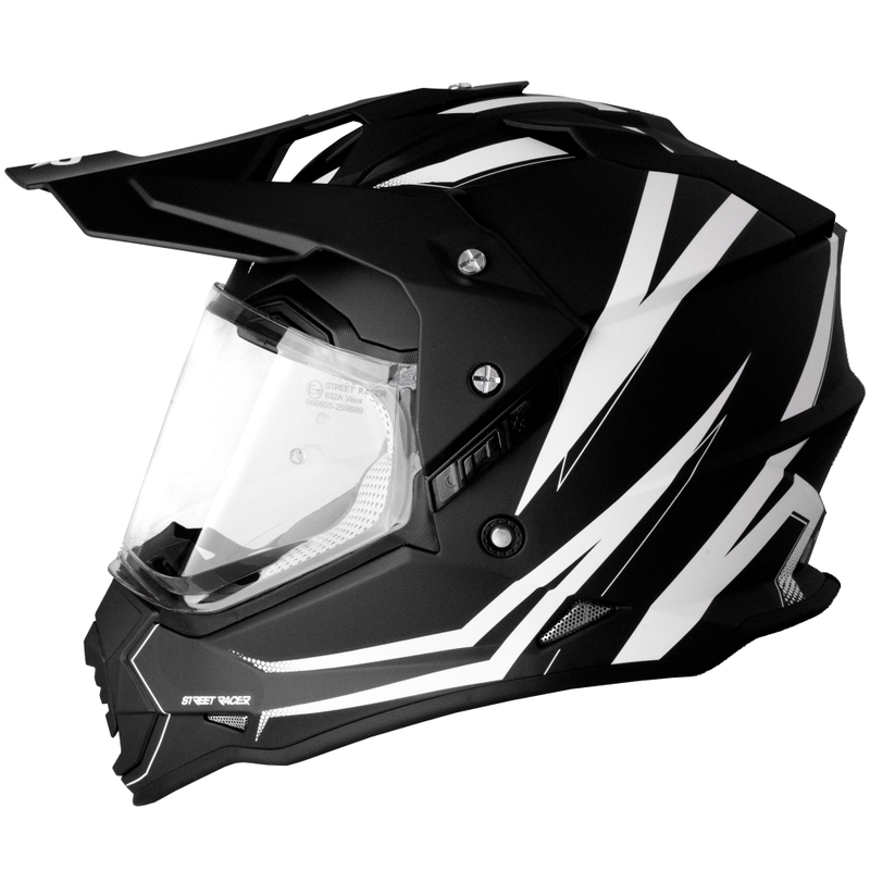 Каска за мотоциклет Enduro Street Racer Ignite матово черно и бяло