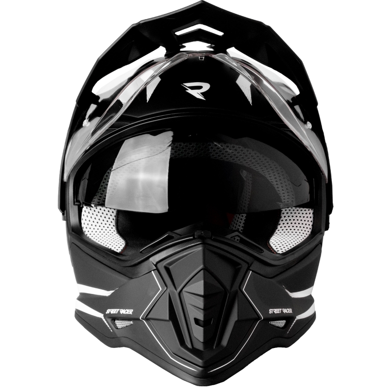 Каска за мотоциклет Enduro Street Racer Ignite матово черно и бяло