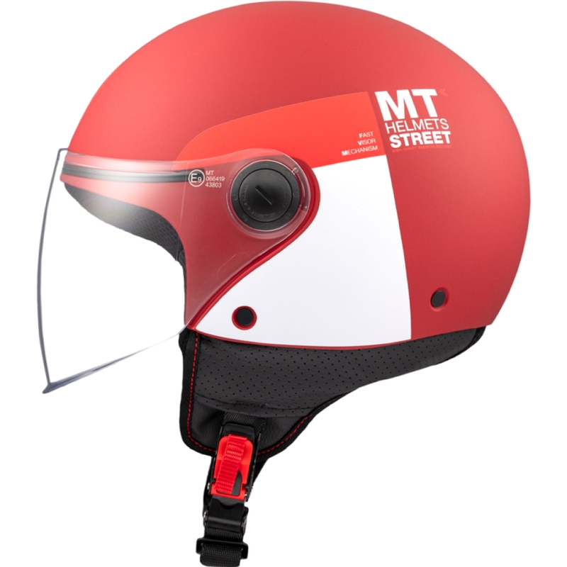 Отворена мотоциклетна каска MT STREET INBOARD C5 матово червено и бяло