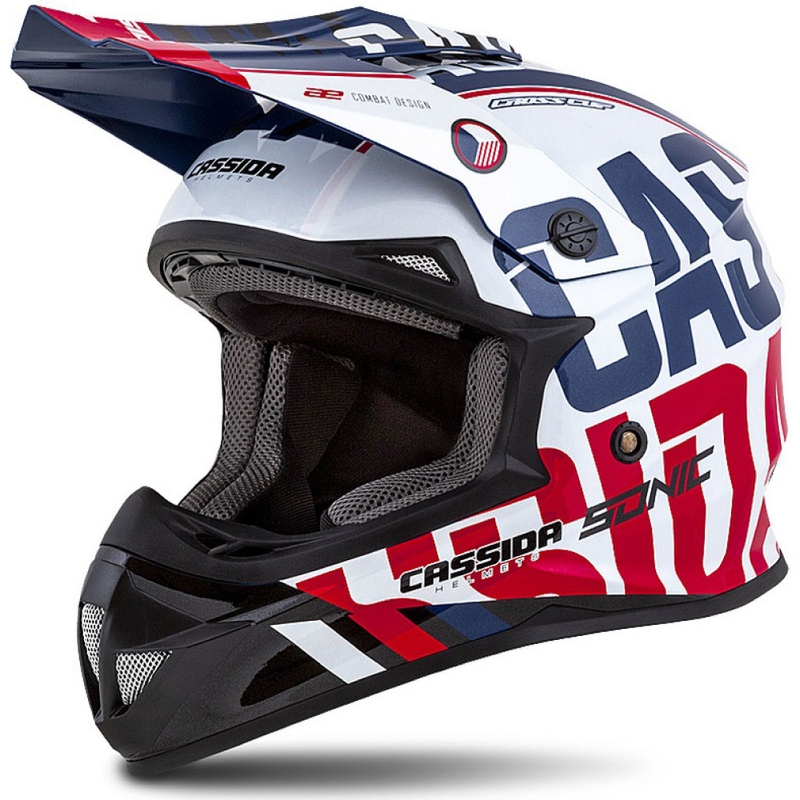 Мотокрос каска Cassida Cross Cup Sonic червено-синьо-бяло
