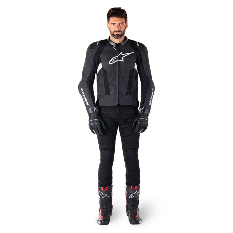Alpinestars Missile 3 черно и бяло кожено яке за мотоциклет