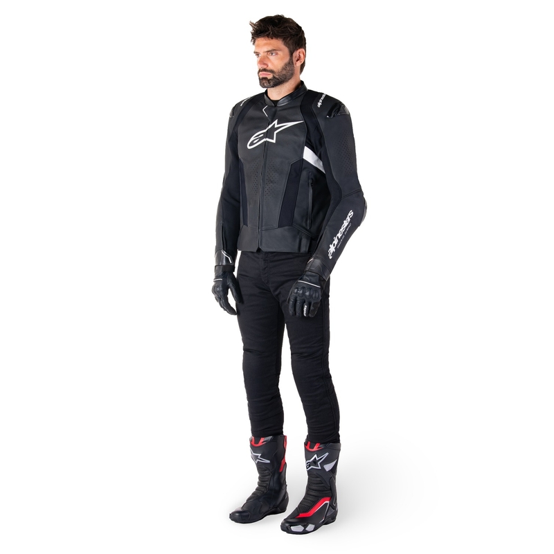 Alpinestars Missile 3 черно и бяло кожено яке за мотоциклет