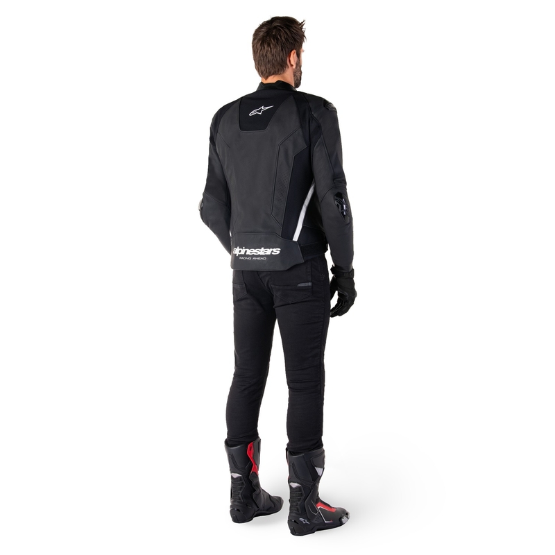 Alpinestars Missile 3 черно и бяло кожено яке за мотоциклет