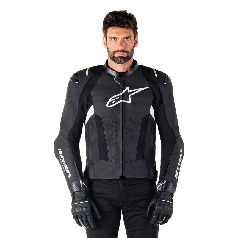 Alpinestars Missile 3 черно и бяло кожено яке за мотоциклет