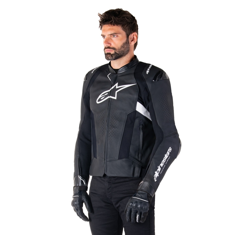 Alpinestars Missile 3 черно и бяло кожено яке за мотоциклет
