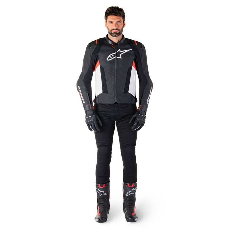 Alpinestars Missile 3 Black-White-Fluo Red Кожено мотоциклетно яке